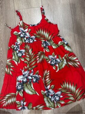 Girls' Red Tropical Floral Sundress with Spaghetti Straps